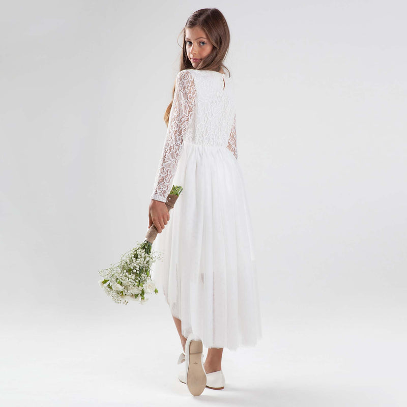 Delilah L/S Lace Dress - Ivory - Designer Kidz