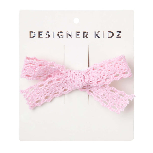 Lace Bow Hair Clip - Pink