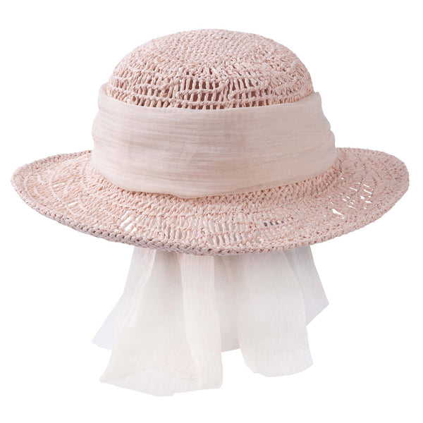 Rattan Hat with Sash - Pink